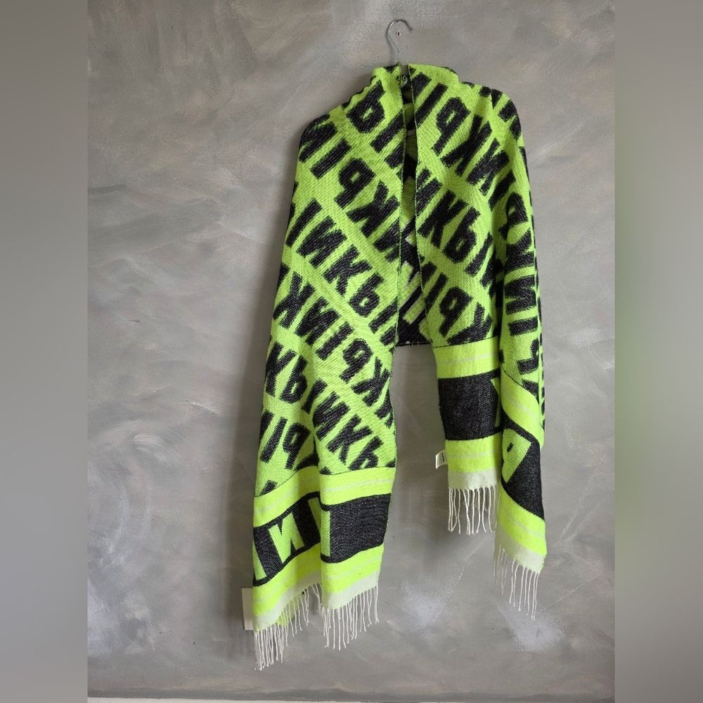 Victoria's Secret PINK Neon Citrus Logo Blanket Fringe Scarf 27x88 Wide Long